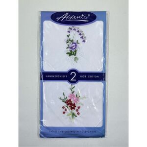 Vintage embroidered floral 100% cotton handkerchiefs set of 2 in original packag